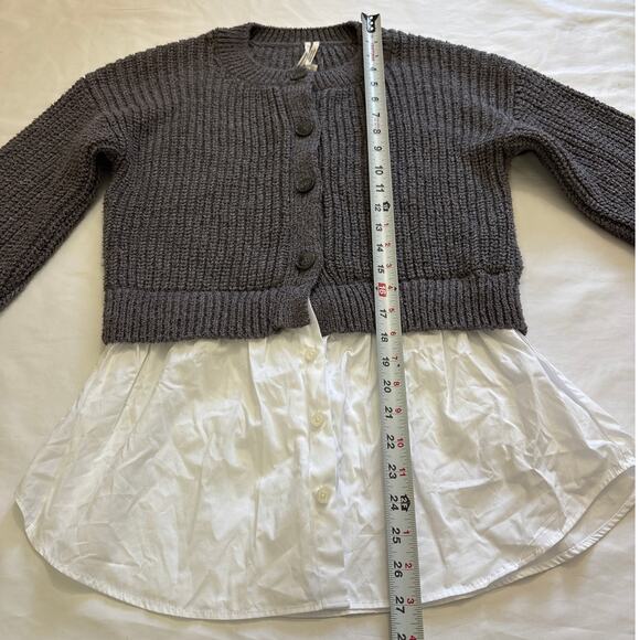 NWT Anthropologie Small Gray Cropped Twofer Cardigan Sweater Academia Preppy - Picture 9 of 10